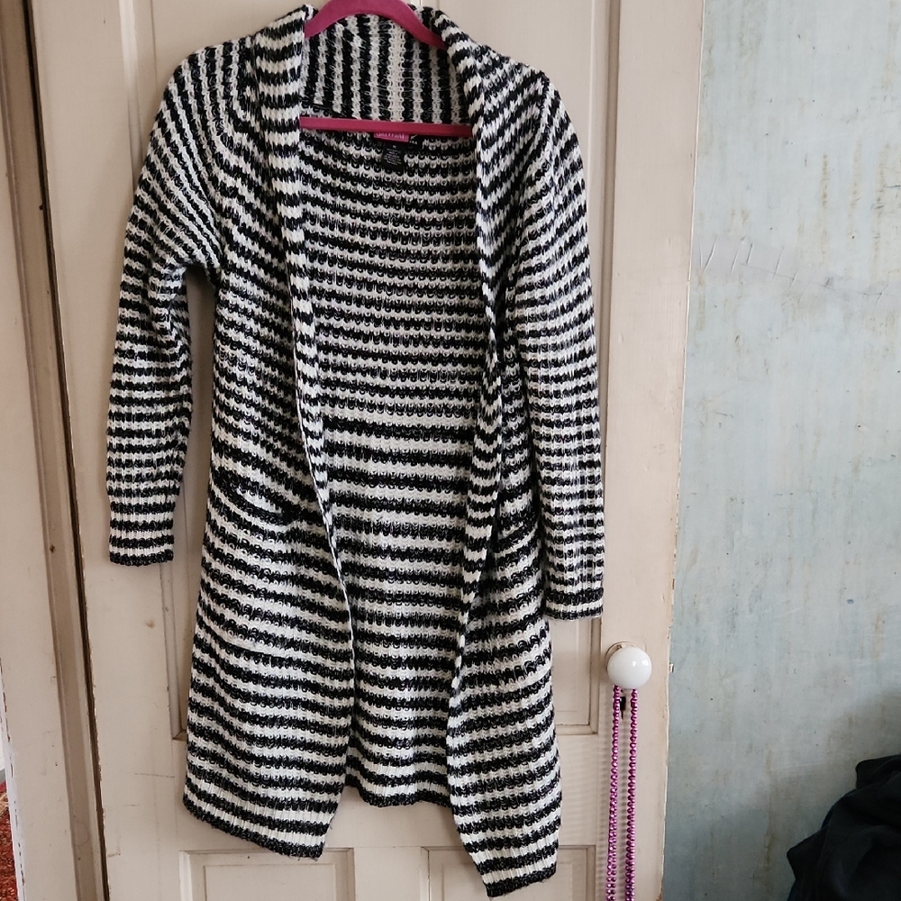 Say What? Black and White Striped Cardigan